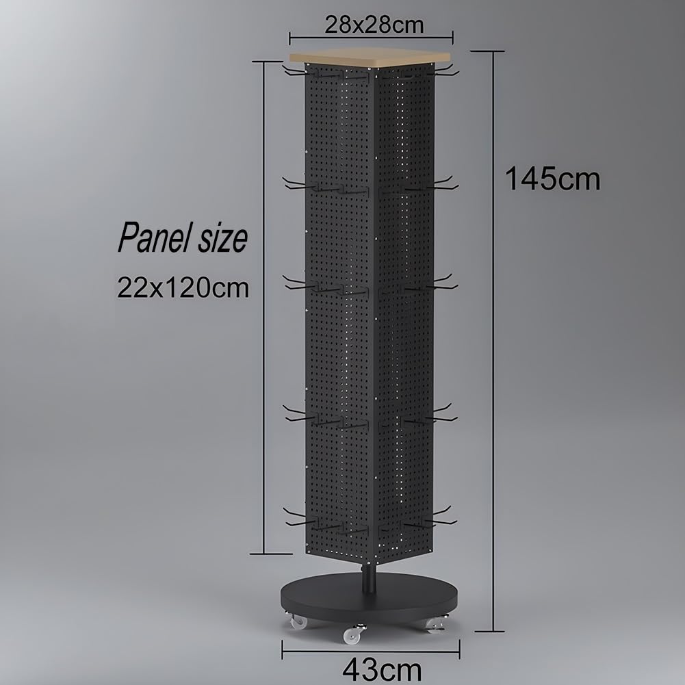 Espositore da Terra a Torre a Quattro Lati, espositore da banco Girevole, con 60 Ganci, per esporre Cuffie, Adesivi, Gioielli, Nero - 145 cm,Black-145 cm