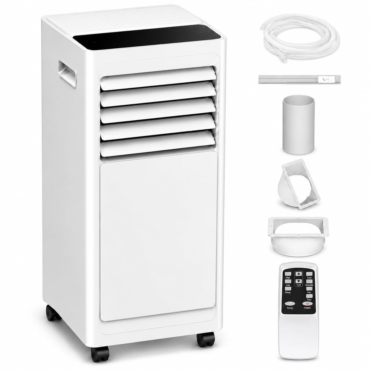 Klimatyzator Przenośny 9000 BTU, Klimatyzacja Mobilna 3 w 1 z Rurą Wylotową, Pilotem, Timerem 24 h, Zestawem Okiennym i Kółkami, do Sypialni, Biura i Kawalerki, na gorące letnie dni
