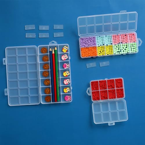 Image of 16 Pack Mixed Size Clear Shallow Plastic Storage Case Organizer Box with Compartment for Small Parts, Jewelry, Diamond, Craft Supplies, Sewing Kit