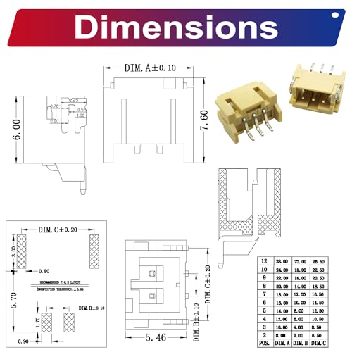 Kit de conectores JST PH2.0 SMT ángulo recto 85 piezas miniatura 5