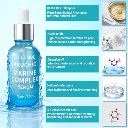Girl's Side Bakuchiol Serum for Face - Retinol Alternative for All Skin Types, Anti-Aging Treatment Reduces Fine Lines & Wrinkles, Firms Skin with Ceramide & Hyaluronic Acid, 1 fl.oz