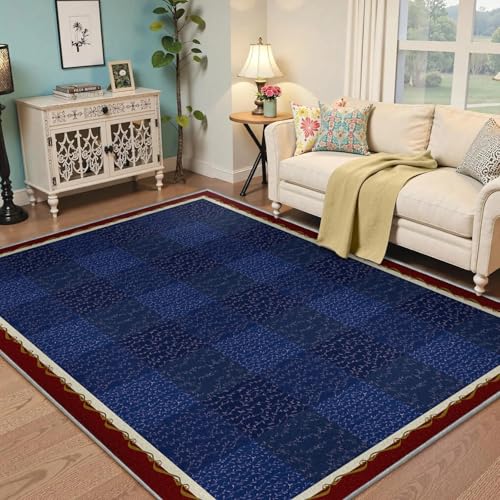 Tapis à motifs de plantes salon chambre vintage bleu rustique