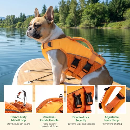 KONVINIT Schwimmweste Hund,Hundeschwimmweste,Schwimmwesten für Hunde -Dog Life Jacket für Kleine Mittel Große Hunde zum Bootfahren,Schwimmen,Surfen,Größenverstellbar mit Griff und Reflektoren