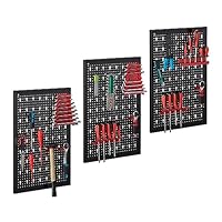 Relaxdays Werkzeugwand Metall, 25-teiliges Zubehör-Set, HxBxT: 60 x 118 x 2 cm, 3 Lochwände, Wandmontage, schwarz/rot