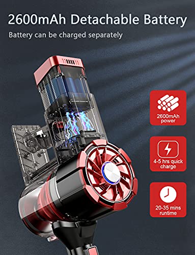 Cordless Vacuum Cleaner,20Kpa Stick Vacuum Cleaner 180W Portable Lightweight Vacuum Hard Floor Vacuum, 2600Mah Detachable Battery Hepa Filter #TOP3