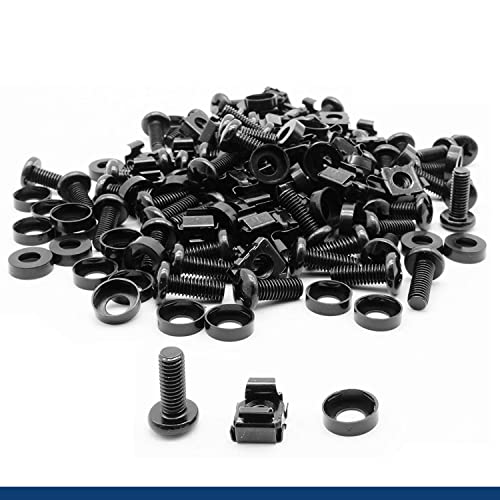 LMS Data Set mit Käfigmuttern, Schrauben und Unterlegscheiben M6-50 Stück schwarzes Sortiment, Muttern und Schrauben für Rackmontage, Datenschränke, Serverregale, Befestigung und Installation Cover