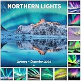 2026 Wall Calendar, 2026 Northern Lights Calendar, 12 Months from Jan 2026 - Dec 2026, 12' x 24' Open, Thick Paper, Hanging Holes, Large Blocks, Moon Phases, Holidays, Gifts for Planning or Organizing