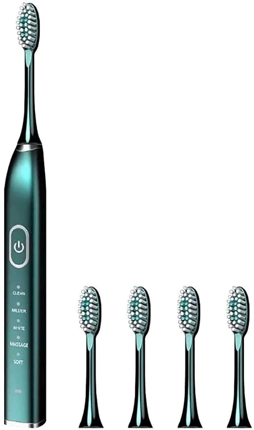 Spazzolino Elettrico, spazzolini elettrici con 4 Teste di spazzole, 5 modalità, 300 0vpm Spazzolini da Denti Ricaricabili di Potenza for Adulti e Bambini