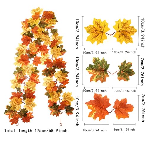 2 Pack 5.7FT Realistic Fall Leaf Garland for Thanksgiving Halloween Decor (Orange) - image 7