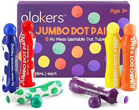 Glokers Jumbo Washable Dot Paint Markers for Kids (6 Colors) | Washable, No Mess Preschool Daub Tubes | Children Easy-Grip Art Dobber Dabbers | Great for Bingo Stamps and Accessories