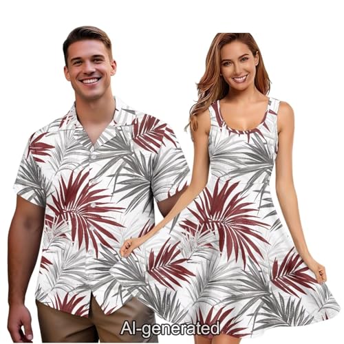 Image of Dreaweet Summer Dresses for Women A-Line Sleeveless Flowy Sun Dresses,Men's Casual Button-Down Shirts,Couple Matching Outfits