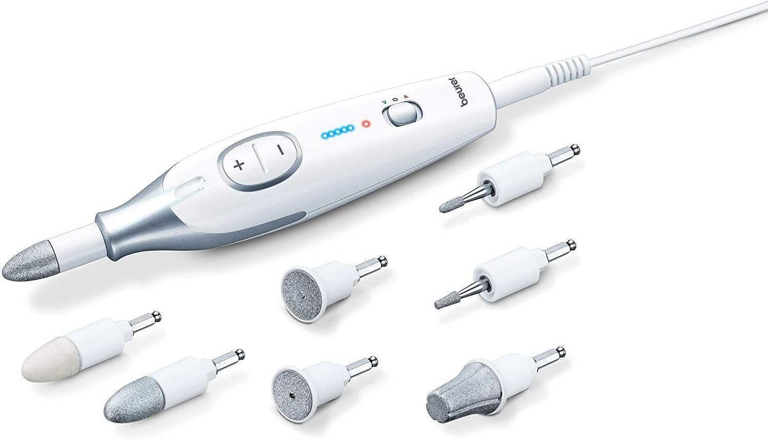 Beurer MP 42 Fresa per Unghie Professionale con 7 Accessori in Zaffiro e Feltro, per Manicure e Pedicure e Luce LED, Velocità a regolazione continua in senso orario e antiorario, tappo di protezione