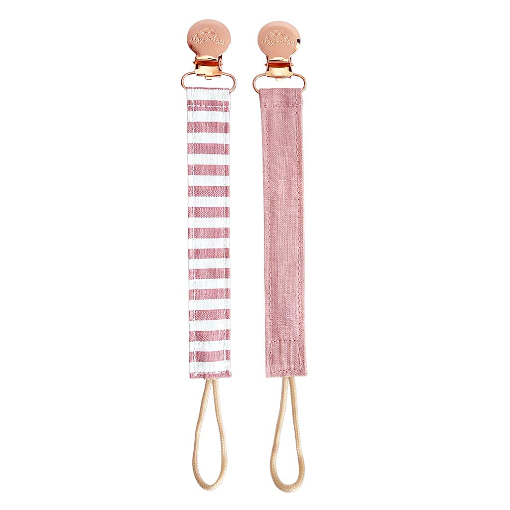 Itzy Ritzy Linen Pacifier Clips; Fabric Pacifier Strap with Clip Keeps Pacifiers & Teethers in Place; Includes Universal Attachment Clip and Loop; 2-Pack of Pink and Pink Stripe : Baby