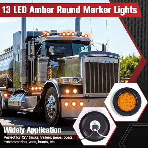 Image of 2.5 Inch 13 LED Side Marker Lights (Red Len Red Color) | Rubber Rings