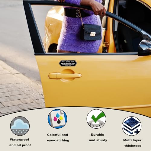 Image of 4 PCS Please Do Not Slam The Door Sign Stickers, Waterproof and UV Resistant Close Door Gently Sign for Van Car SUV Taxi Driver Window(Black Small)
