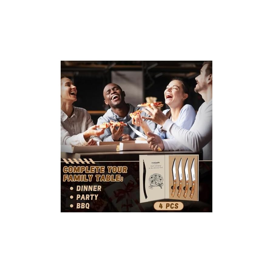 Steak-Knives-and-Pizza-Knives-Sharp-Serrated-Stainless-Steel-Steak-Knives-set-of-4-Handmade-Forged-Steak-Knife-set-for-Cutting-Meat-Bread-and-Pizza-Ergonomic-Handle-and-Full-Tang-Design Steak Knives and Pizza Knives, Sharp Serrated Stainless Steel Steak Knives set of 4, Handmade Forged Steak Knife set for Cutting Meat, Bread and Pizza, Ergonomic Handle and Full Tang Design