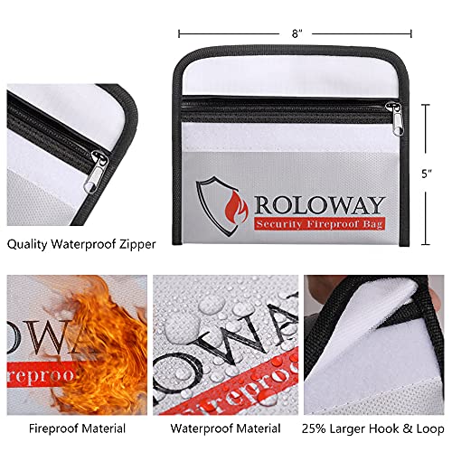 Image of ROLOWAY Small Fireproof Bag (5 x 8 inches), Non-itchy Fireproof Money Bag for Cash, Valuables, Passport, Currency & Keys (2-Pack Silver)