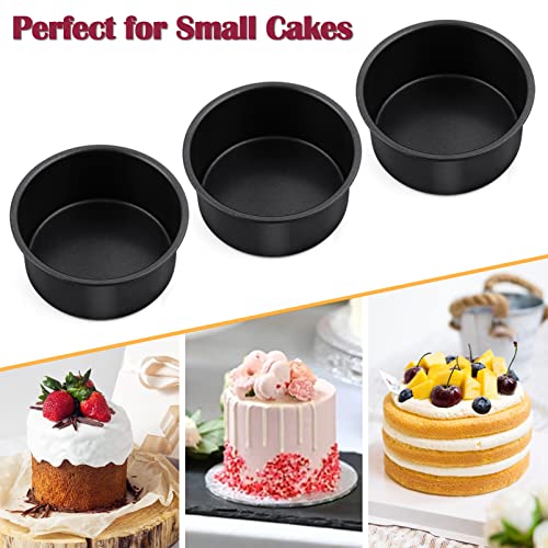 Non-Stick 4 Inch Mini Cake Pan Set, P&P Chef 4 Pieces Round Baking Cake Pans Tins For Small Tier Smash Cakes, Non-Toxic & Solid, Stainless Steel Core & Leak-Proof, Black #TOP4