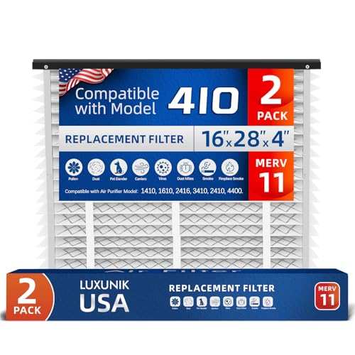 2 Pack 410 Replacement Air Filter Nominal Size: 16x25x4 Actual Size: 16.04x27.91x3.91 HVAC Furnace Filter Compatible with AprilAire Models 1410 1610 2410 2416 3410 4400 MERV 11