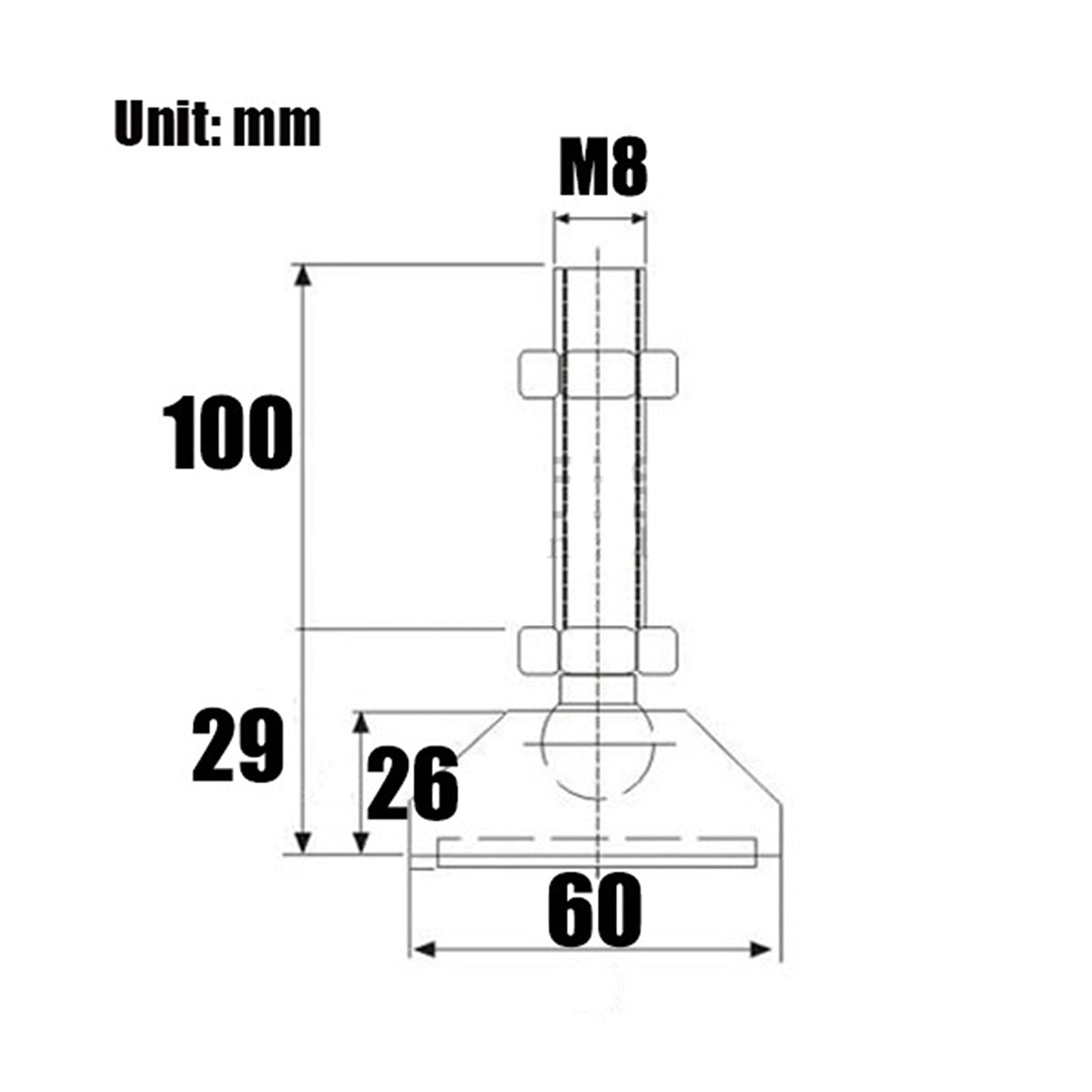 6 Piedini di livellamento Regolabili, Piedini di livellamento for mobili in Acciaio al Carbonio, livellatrice a Vite con Base in Nylon, Filettatura for Piedini di livellamento for macchinari e