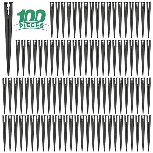 RedChili 100 Pack 1/4 Inch Drip Irrigation Support Stakes, Plastic, 5.68 Inch, Barb Connector, Ideal...