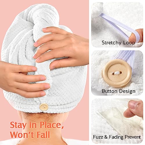 Image of YFONG 2 Pack Microfiber Hair Towel Wrap for Women, Super Absorbent Quick Dry Hair Turban for All Hair Style Anti Frizz, Large Hair Drying Towel with Button