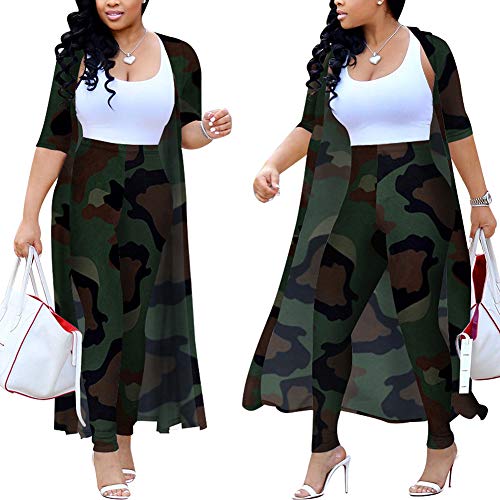 Image of Womens Fashion Printed Long Cardigans 2 Piece Outfits,Long Sleeve Coat and Trousers Set