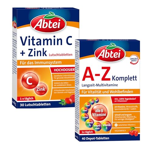 Abtei Vitamin Duo – Set bestehend aus 1x A-Z Komplett und 1x Abtei Vitamin C + Zink – Unterstützung für das Immunsystem