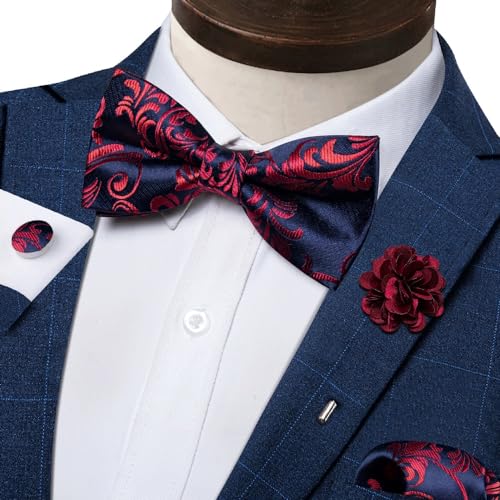Corbata de moño floral de seda pre-atada con gemelos miniatura 2