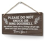 Heuhuww Please Do Not Knock or Ring Doorbell Sign 6x12,Funny Baby Sleeping Sign for Front Door,No Soliciting Sign for House,Do Not Disturb Door-Must Have Home Door Sign-Brown