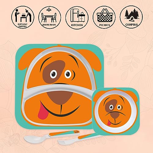 Image of Cello Kids Meal Melamine Dinner Set with Dog Print | Safe and hygenic for Kids to use | Attractive and Long Lasting Designs | Break Resistant | Orange, Set of 4