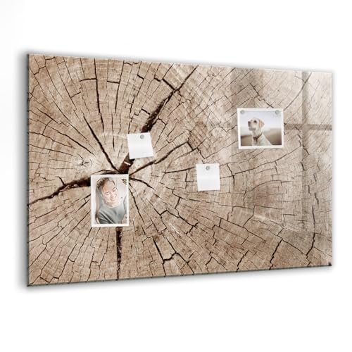 Tableau magnétique en verre contemporain fini brillant et texture vieux tronc de bois