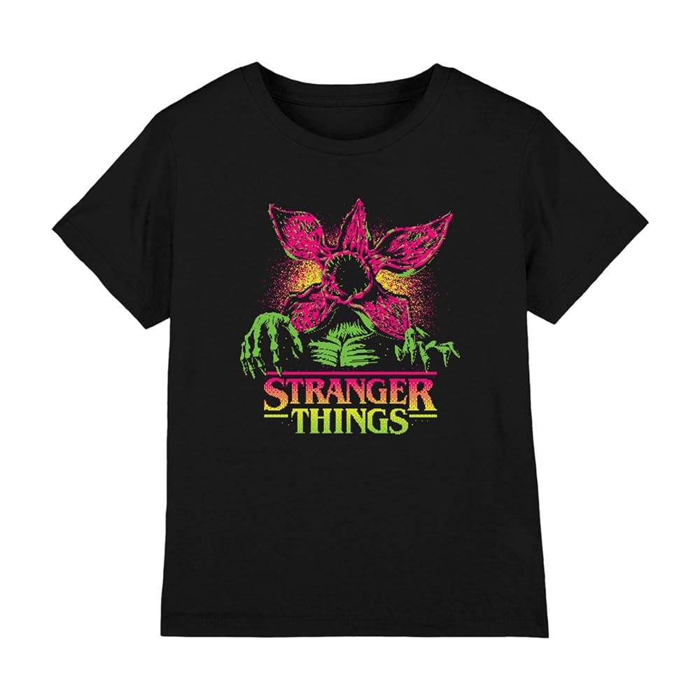Stranger Things Stranger Things Neon Demogorgon Kids T Shirt, Black Camisa Unisex niños (Pack de 1)