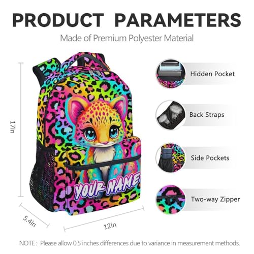 Custom Girls Backpack with Lunch Box, 3PCS Cheetah School Backpacks Matching Combo for Kindergarten, Cute Leopard Print Bookbag and Pencil Pouch Bundle4