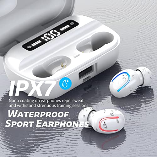 Wireless Earbuds Bluetooth 5.2 Headphones In Ear Built-In Hd Mic, 150H Playtime Earphones With Led Charging Case, Stereo Bass Sound, Noise Cancelling, Ipx7 Waterproof Button Control Ear Buds White #TOP4