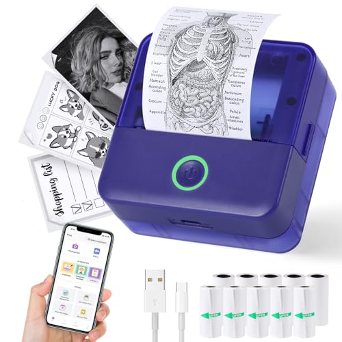 cudinham Print Pods – Mini imprimante thermique sans encre avec 10 rouleaux de papier d'impression, pour téléphone, Impresora Portátil pour notes, bricolage, compatible avec iOS et Android (violet)