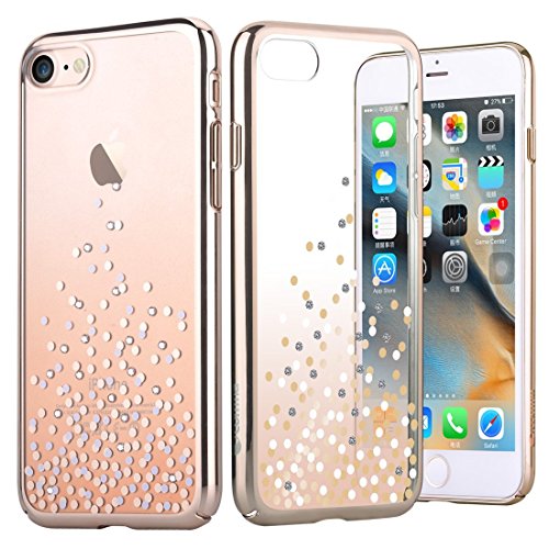 iPhone 7 Case,Comma [Polka Crystal Series] Original Swarovski Element Hard [PC Transparent] Case for iPhone 7 (Gold Polka)