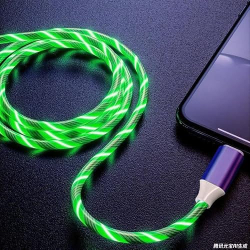 Image of USB Type C to Type C PD Fast Charging Cable Phone Charger High Data Speed Visible Light Up Green Current Flowing for All USB C Device-39Inches Green