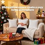 RAINFLOW Corduroy Throw Pillow Covers - Pack of 2 Decorative Square Pillow Covers Set, Modern Boho Stripes Couch Pillows for Living Room Home Bedroom Sofa Car Office Decor 18x18 Inch 45 X 45 cm,White