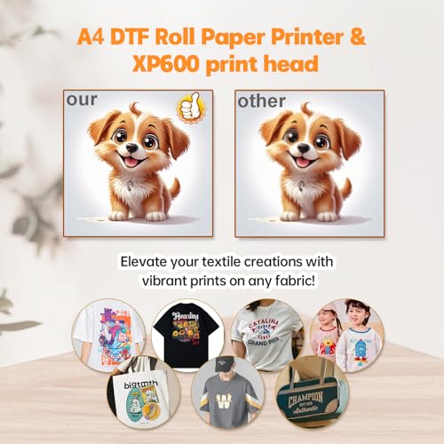 Image of A4 DTF Printer with Roll Feeder, XP600 Print Head 5760x1440DPI, Built-in White Ink Circulation & Stirring System, High Speed Printing for T-Shirts & Fabrics (Printer+Oven)