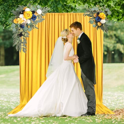 Image of 10 x 7 Feet Yellow Backdrop Curtain for Partie, Background Curtains for Photoshoot, Birthday, Wedding, Halloween, Thanksgiving, Christmas, New Year Party Decorations 5Ft x 7Ft, 2 Panels