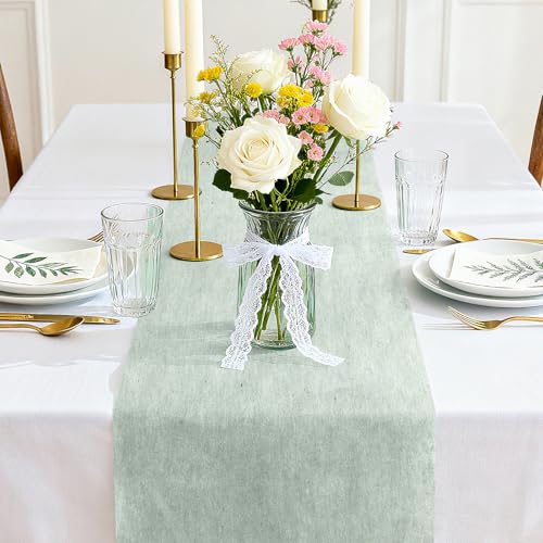 Siumir Eukalyptus Grün Tischläufer, 30 cm x 25 mTischband - Frische Tischdeko für Gartenparty, Taufe & Hochzeit im Freien