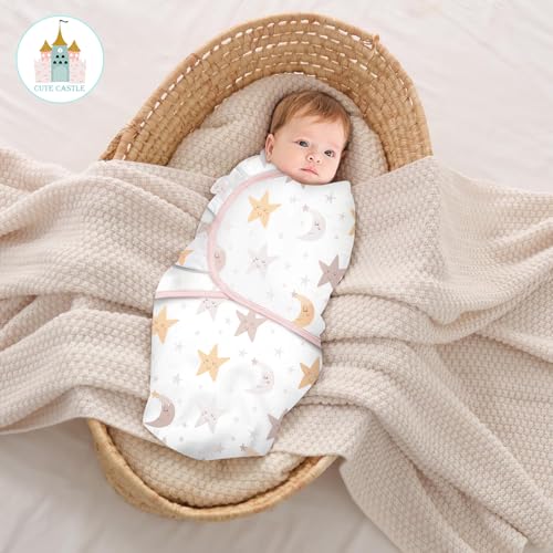 Image of Cute Castle 3-Pack Baby Swaddle Sleep Sacks - Newborn Swaddle Sack - Ergonomic Baby Swaddles Blanket Warp for Boys and Girls - Baby Essentials (0-6 Months - Pink, Moon, Stars)