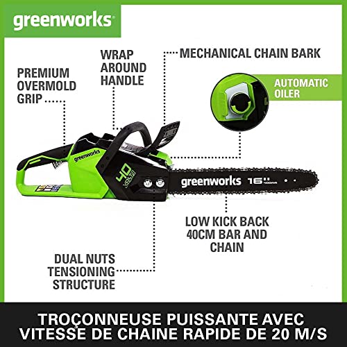 Greenworks 40V Tronçonneuse 40cm 1 8 kW 2x Batteries 2Ah - vue 2