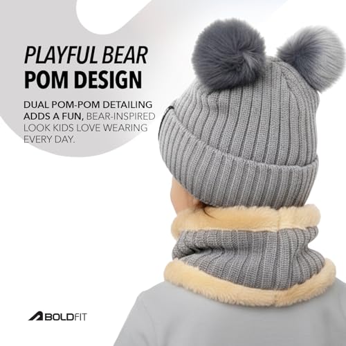 Image of Boldfit Kids Winter Cap with Neck Warmer (1-4 Years) Soft Knit Woollen Skull Cap for Children Warm Beanie for Kids with Full Face Cover Neck Warmer for Outdoor, Ski, Cycling, Cold Weather Protection