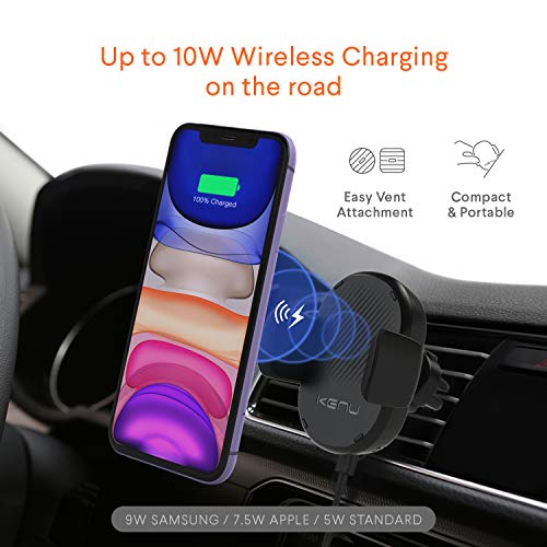 Kenu Airframe Car Phone Mount Wireless Charger - Air Vent Cell Phone Holder - 360 Degree Pivot, Qi Fast-Charging - Extra Large Expandable Grip - Use With Latest Iphones, Samsung And Androids #TOP1