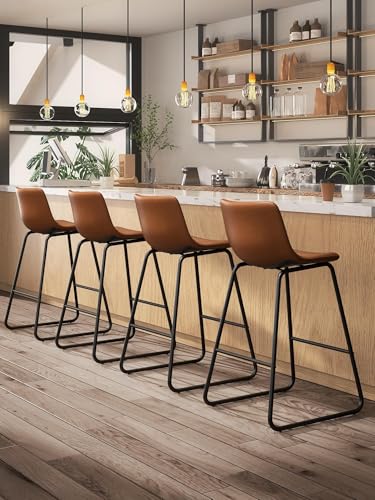 Image of 26in Bar Stools Counter Height Chairs Set of 3 Metal Legs (Dark Brown)