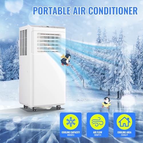 Image of 8000 BTU Portable Air Conditioner 3 In 1 AC Unit with Remote Control Dehumidifier, Fan Mode Suit for Room up to 250 Sq. ft White