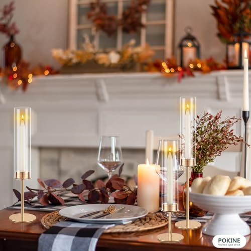 Pokine Gold Candle Holders Set Of 6 For Glass Taper Candle Holders,Hurricane Candlestick Holder For Home Decor thumb #6