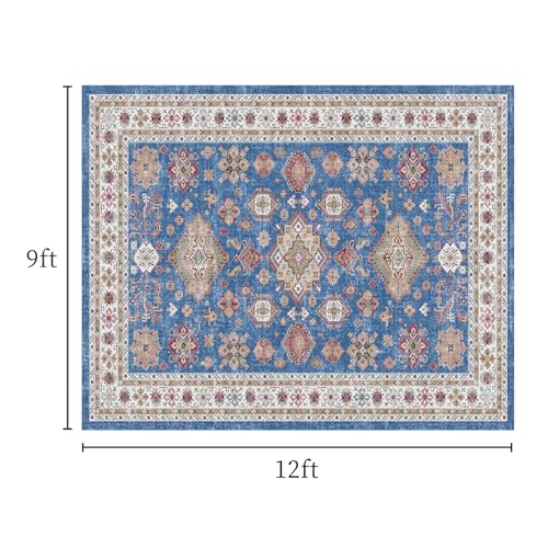 Vintage 8x10 Washable Area Rug, Low-Profile Large Area Rug with Non-Slip Backing & Durable Edge Binding, Pet-Friendly Carpet, Large Rug for Living Room, Bedroom, Dinning Room